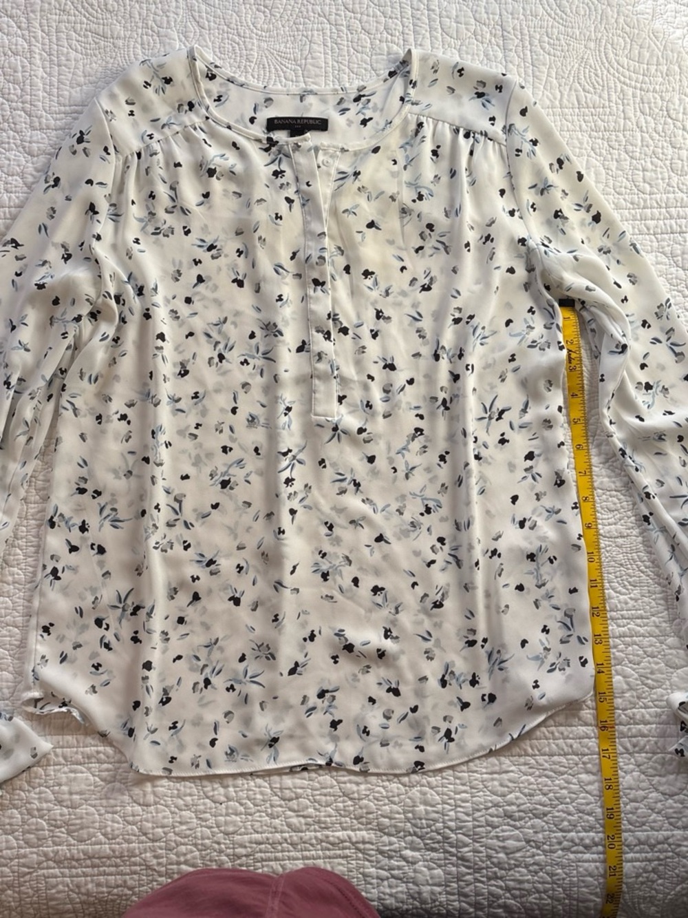 Banana Republic Cream Blouse with Navy and Light Blue Floral Print
